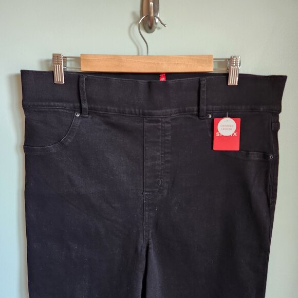 Spanx Jeans Black XL 1X Petite Women's Cropped Kick Flare Raw Hem Boho NEW - Picture 2 of 11